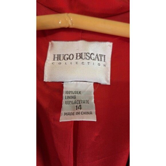 HUGO BUSCATI COLLECTION 100% Silk Long Blazer Women's Sz 14 Red Classic Preppy - Picture 3 of 9